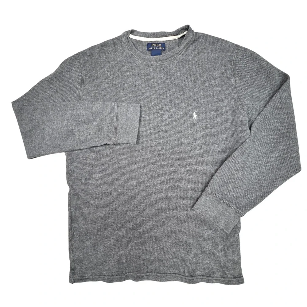 Polo Ralph Lauren Waffle Knit Thermal Shirt M Gray Long‎ Sleeve Crewneck Sweater